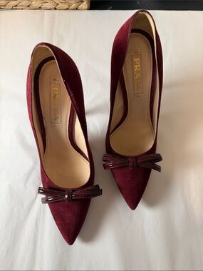 Vintage Prada Burgundy Suede Pointed Toe Pumps with Bow